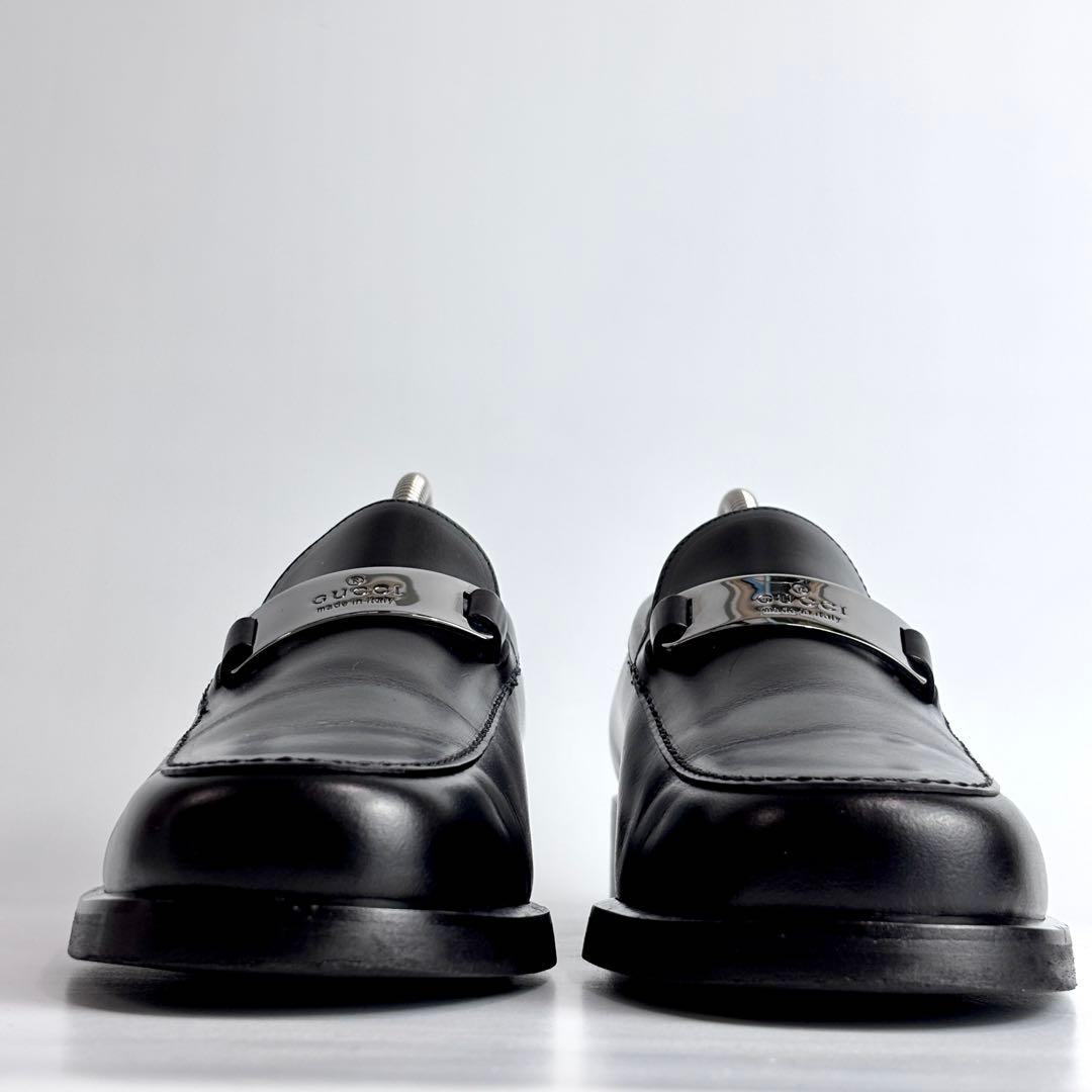 美品 GUCCI グッチ レザー ローファー メタルプレート 革靴 23.5cm