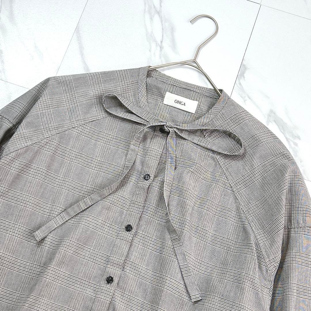 極美品✨OHGA オーバーサイズリボンボウタイブラウス チェック柄