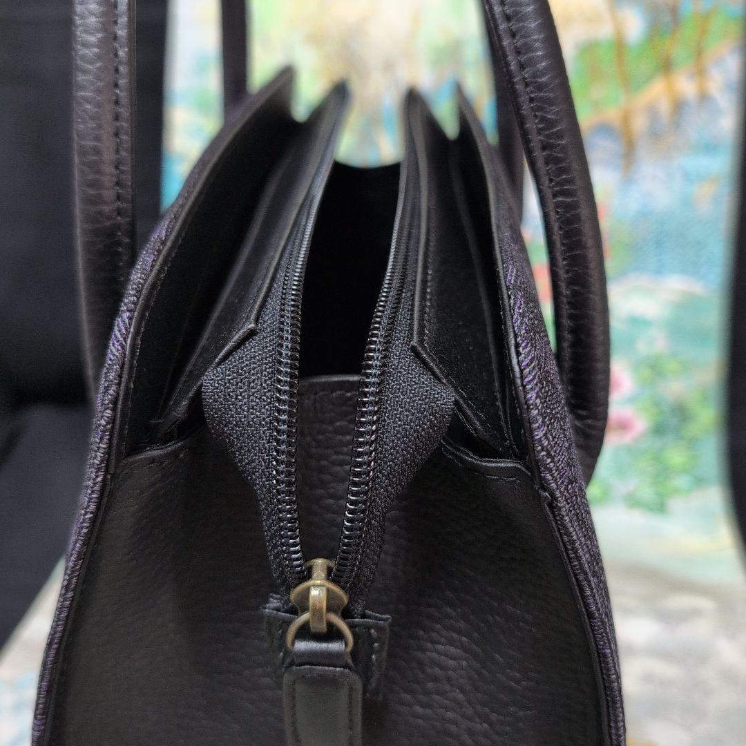 高級利休バック 黒紫花弁 シンプル トートバッグ 和装バッグ新品