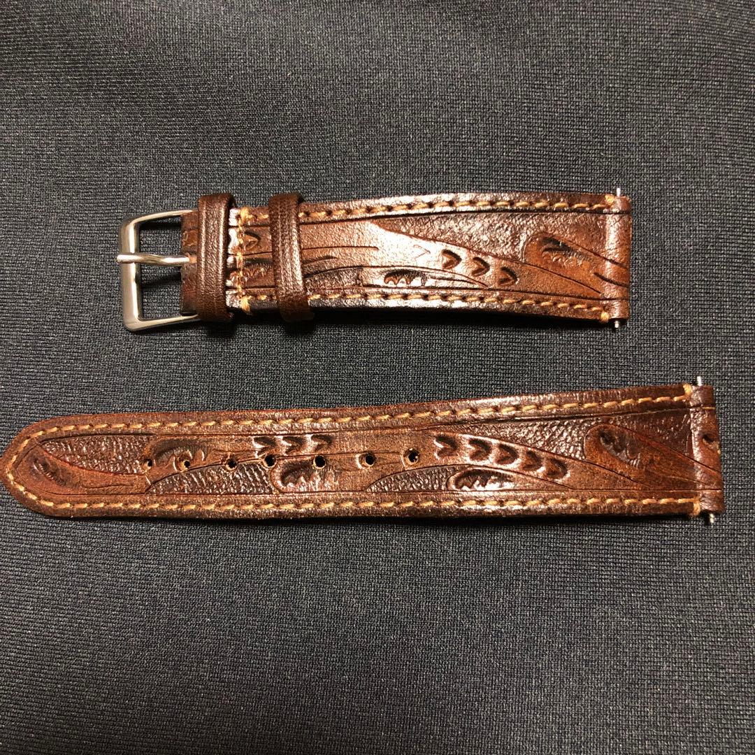 RRL 時計ベルト ウォッチ ストラップ ブラウン カービングレザー 20mm