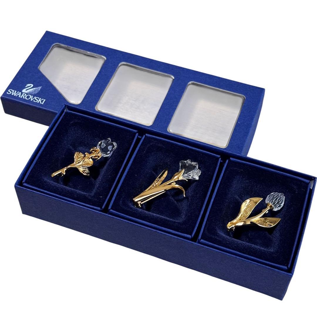 箱・証明書付】SWAROVSKI ブローチ3点セット クリスタル ゴールド