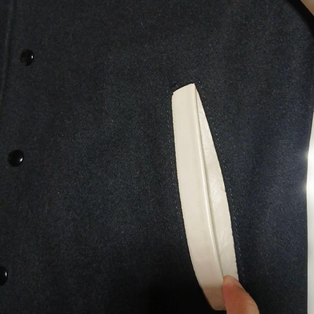 ブランドコラボウール混本革牛袖スタジャン黒ベージュボーンスカル