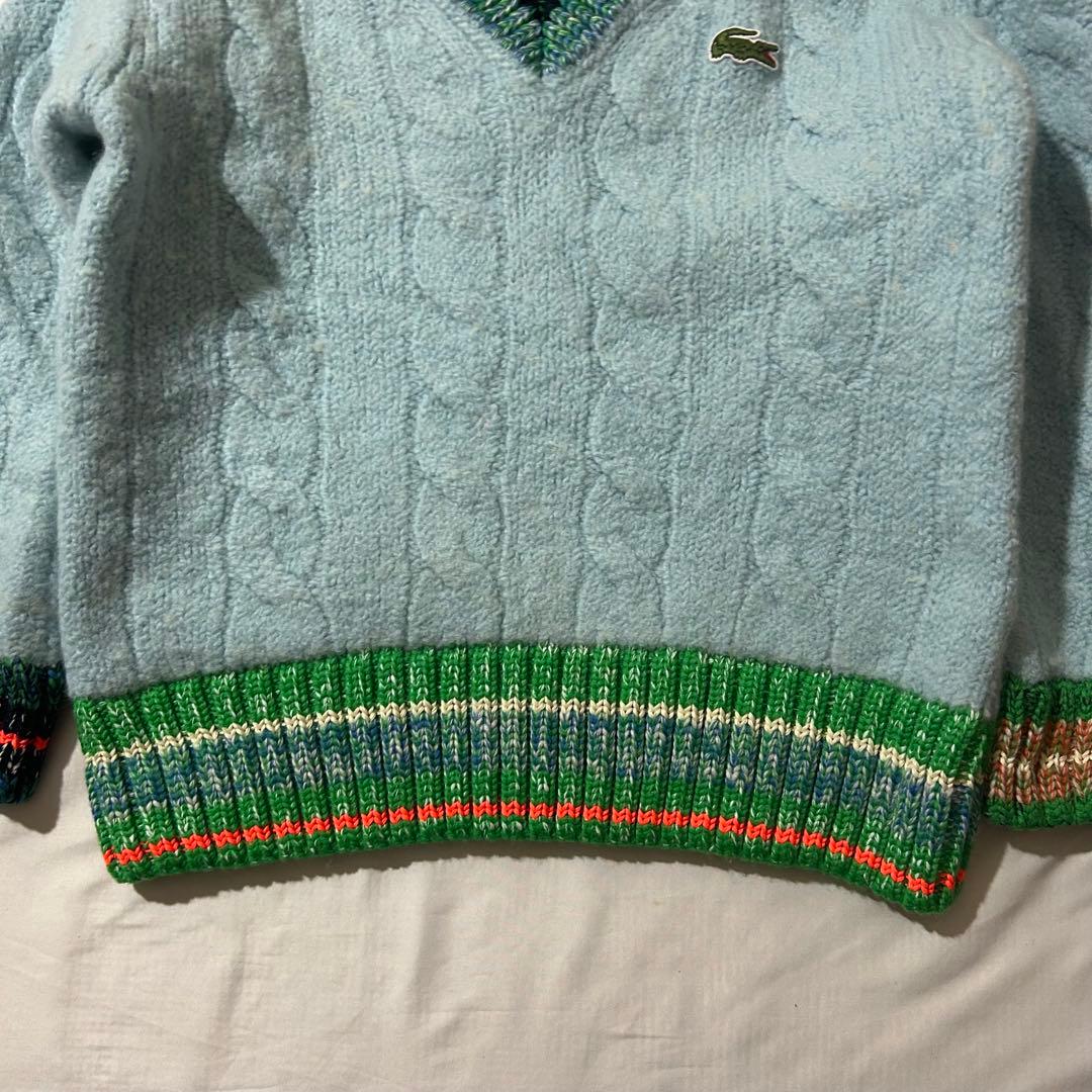 完売品 Lacoste デコラティブリブニットチルデンセーター ウール ロゴ