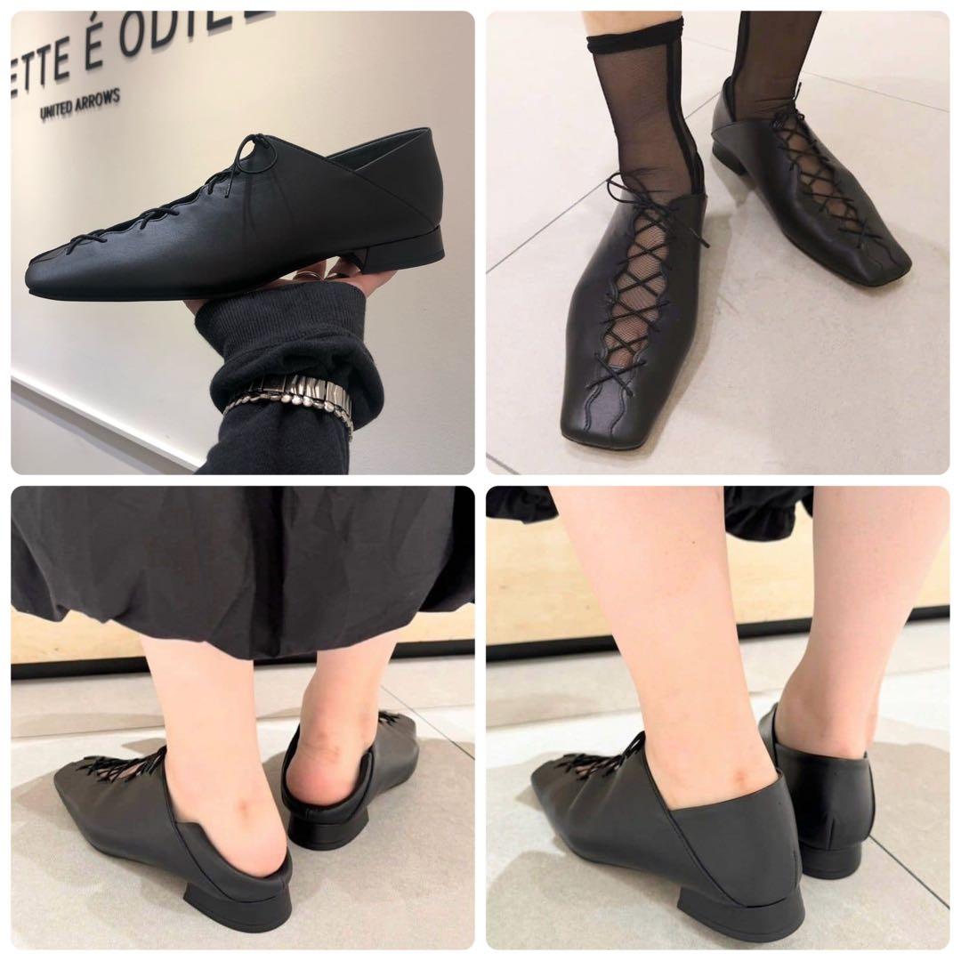 未使用品】Odette e Odile ウェーブカットレースアップ フラット