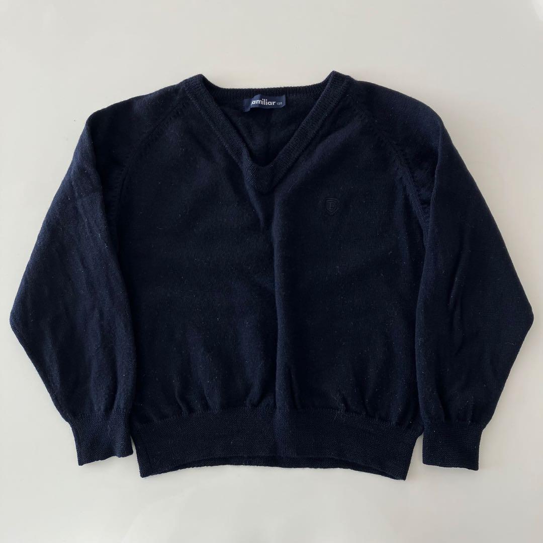 ファミリア スクールニット セーター 紺 ネイビー 120 無地 - メルカリ