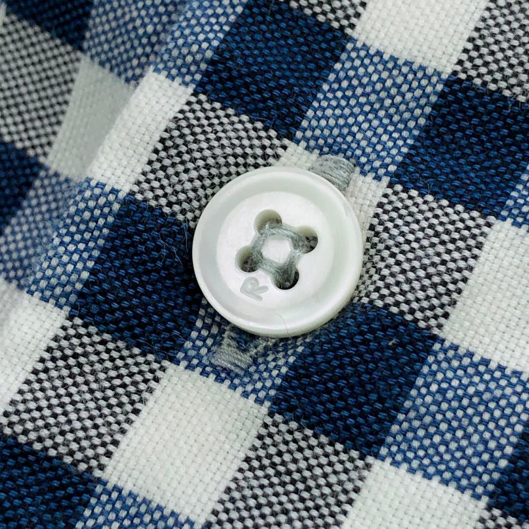 45R シャツ 長袖 丸襟 ギンガムチェック コットン Rステッチ刺繍