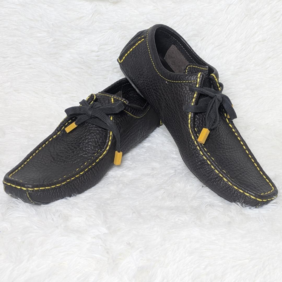 ルイヴィトン レザー ドライビングシューズ 7.5 黒×イエローステッチ