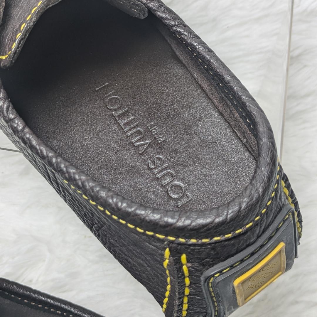 ルイヴィトン レザー ドライビングシューズ 7.5 黒×イエローステッチ