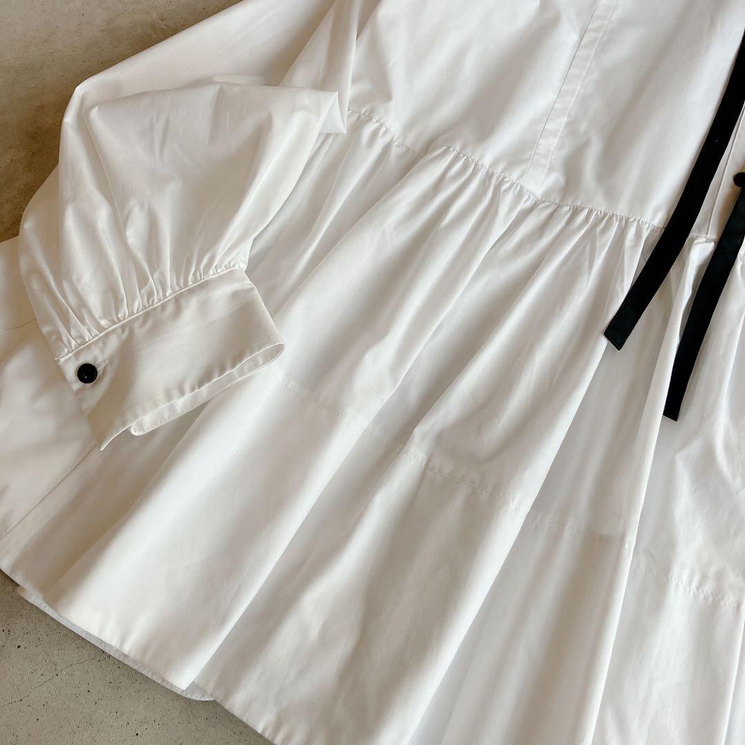 美品✦ฺCADUNE カデュネ ボウ付きシャツチュニック ホワイトブラック