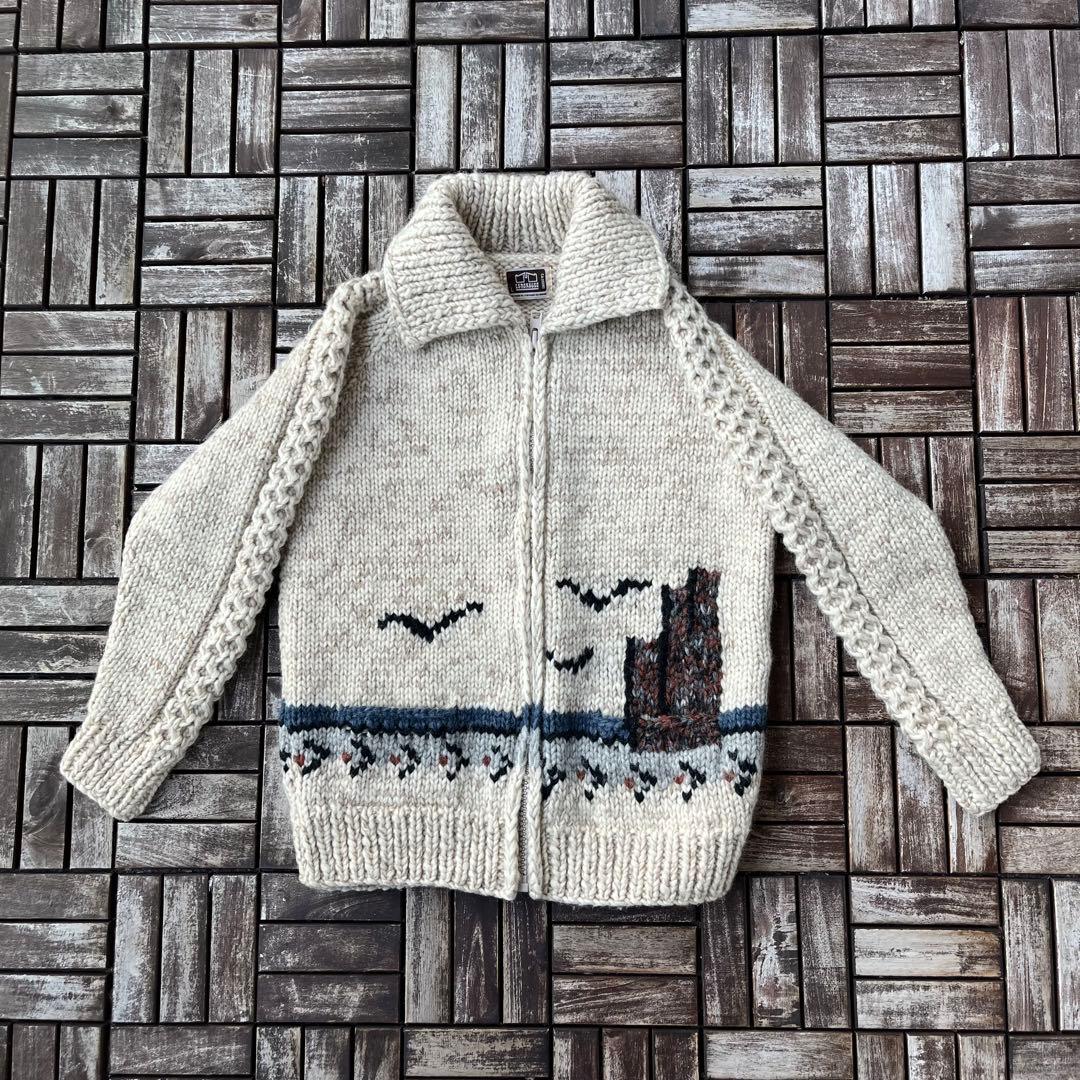 80s LONGHOUSE カウチンニット 鳥 海 柄 100% ウールニット - メルカリ