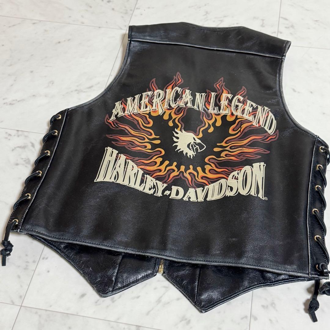 ハーレーダビットソン サイドレースアップレザーベスト ファイヤー