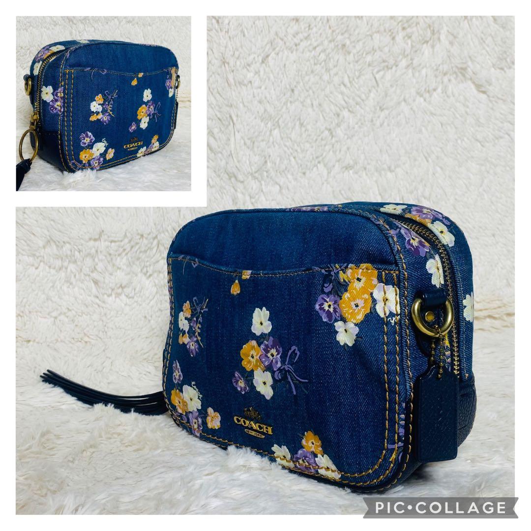 希少未使用級 COACH コーチ デニム 花柄 ショルダーバッグ カメラ