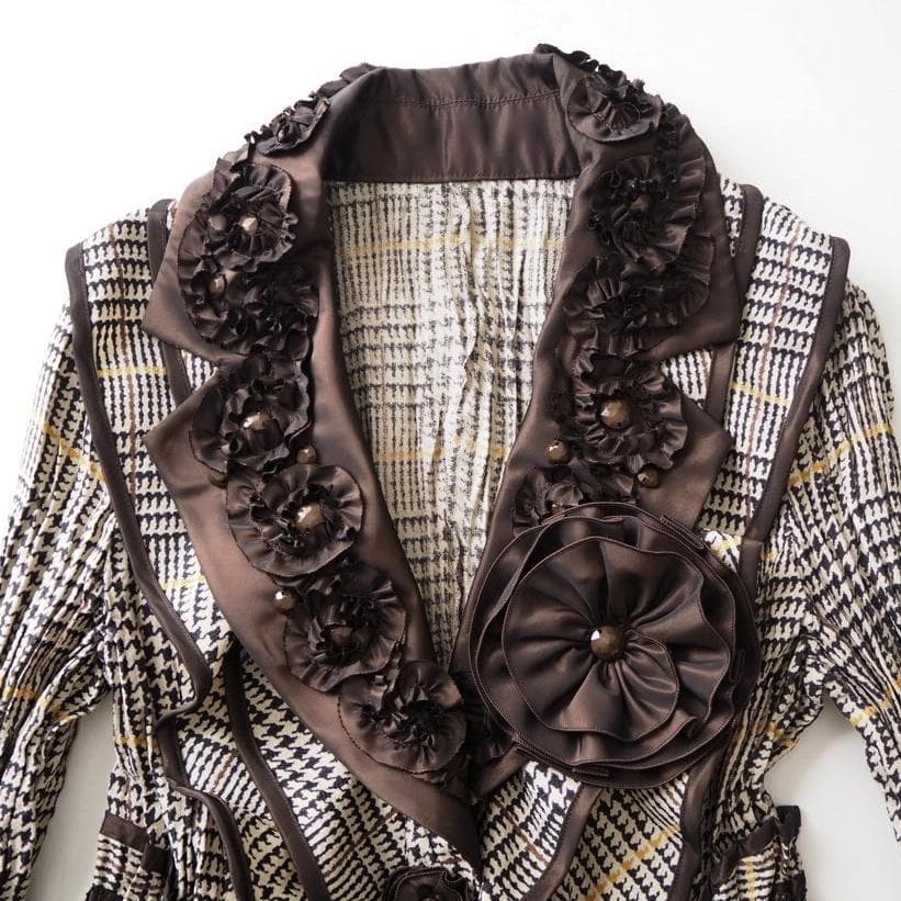 NOKO OHNO ノコオーノ フラワー プリーツ ジャケット チェック柄 40