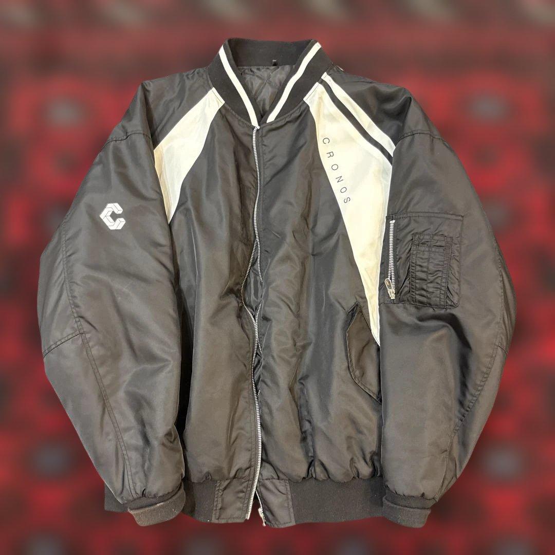 CRONOS ナイロンジャケット ブラック/ホワイト MA1 クロノス CRONOS BLACKLETTER MA-1 JACKET【BLACK】