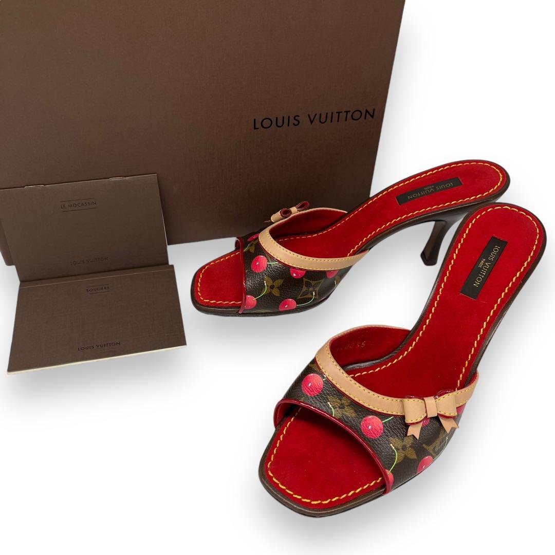 未使用級□ルイヴィトン 村上隆 ミュールサンダル さくらんぼ