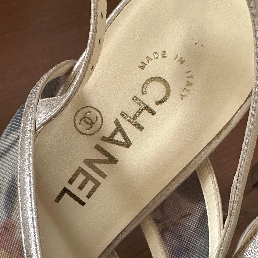 CHANEL 花柄メッシュサンダル 37.5C 24〜24.5㎝ ハイヒール