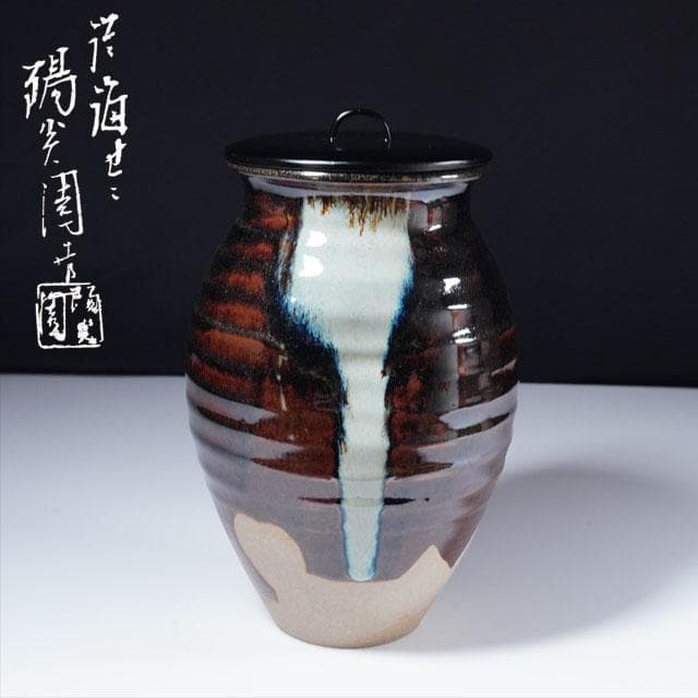 膳所焼 ロハク写細水指 共箱 茶道具 淡海ぜぜ陽炎園 廬瀑 ろばく 中置