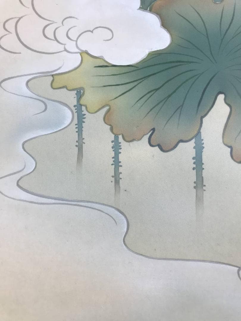 真作/園田秀園/聖蓮花図/蓮図/ハス図/掛軸☆宝船☆