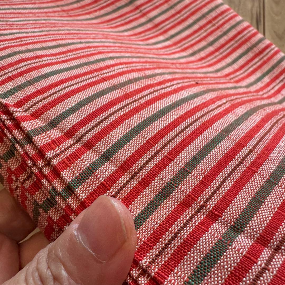 未使用 しつけ付 超美品 会津もめん 綿 反物 証紙付 赤 緑