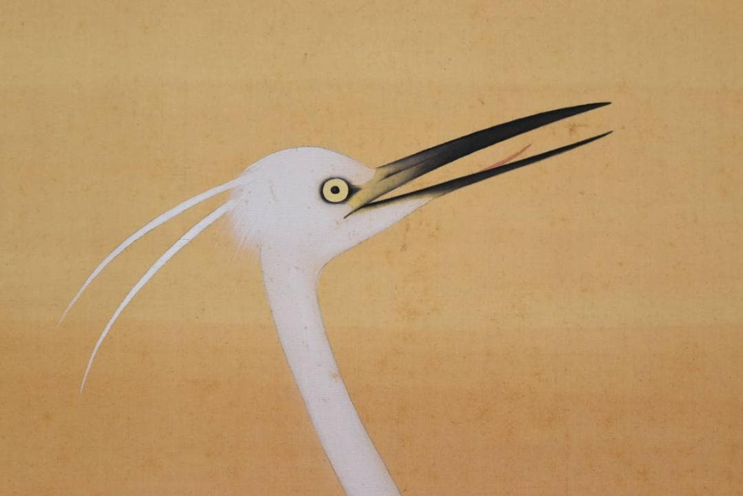 真作】阪口一草/白鷺図/サギ図/仏事掛/掛軸/名家伝来/AA-560