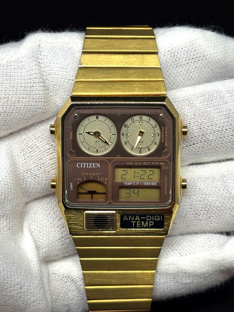 CITIZEN アナデジテンプ ゴールド 80s 稼動品 - メルカリ