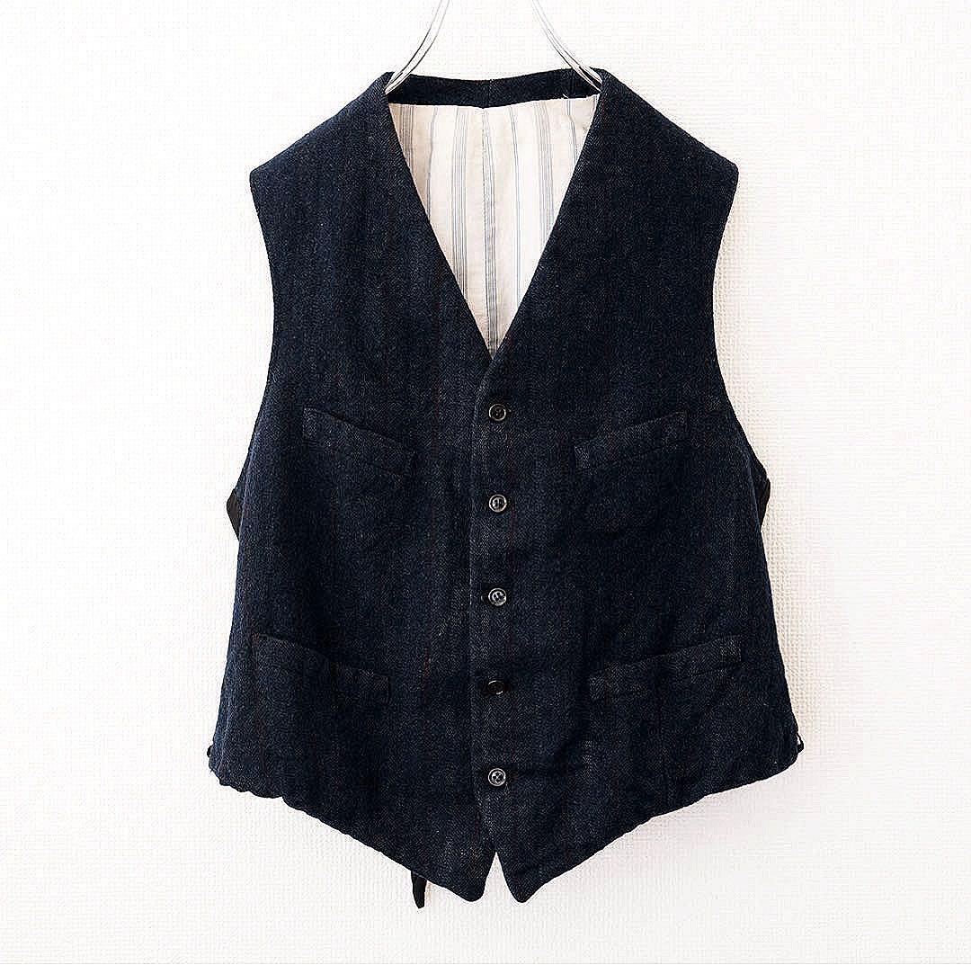 【希少】20s 30s ヴィンテージ フランス製ウールベスト 針刺しシンチバック 70's～ Woolrich ウールベスト 針刺しシンチバック ブラック 表記(40