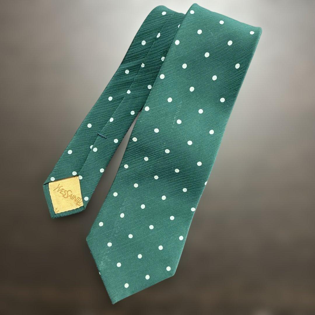 イブサンローラン Yves Saint Laurent ネクタイ 緑 白ドット柄 - メルカリ
