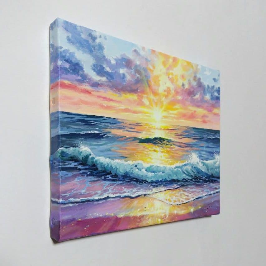 夕日が沈むとき】アクリル画 F3 風景画 絵画 原画 海の絵 - メルカリ