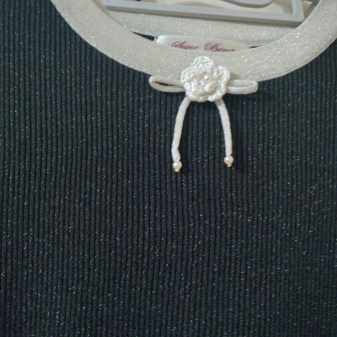 新品】スーパービューティーラメ入り配色デザイン花モチーフニット