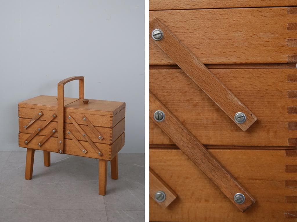 フランスアンティーク木製ソーイングボックス/裁縫箱/小物入れ(92-66