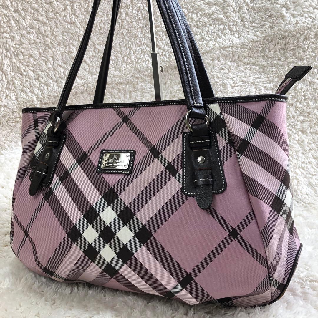 BURBERRY ピンクノバチェック ハンドバッグ Authentic Burberry Blue Label Nova check Pink Nylon Canvas Leather