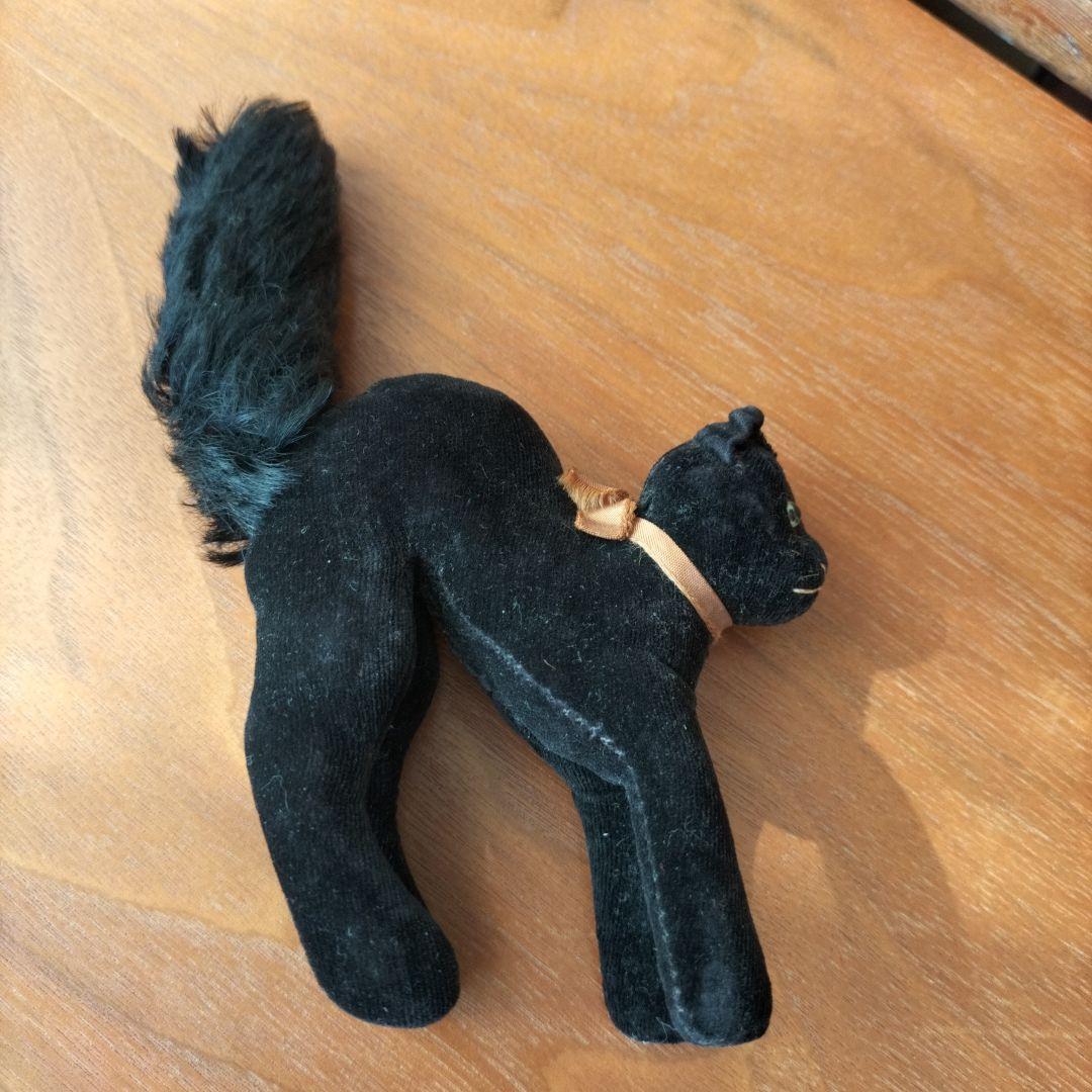 ビンテージ シュタイフ トム キャット 黒猫 別珍製 高さ10cm ③