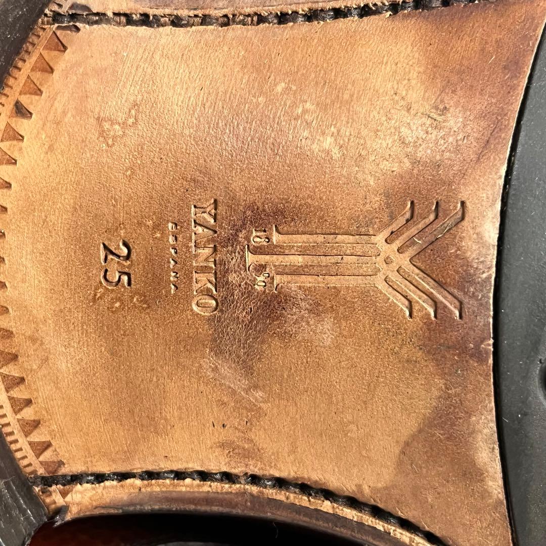 未使用級】 YANKO ダブルモンク シボ加工 ストラップシューズ 25.0