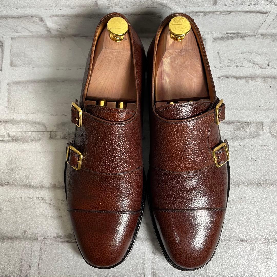 未使用級】 YANKO ダブルモンク シボ加工 ストラップシューズ 25.0