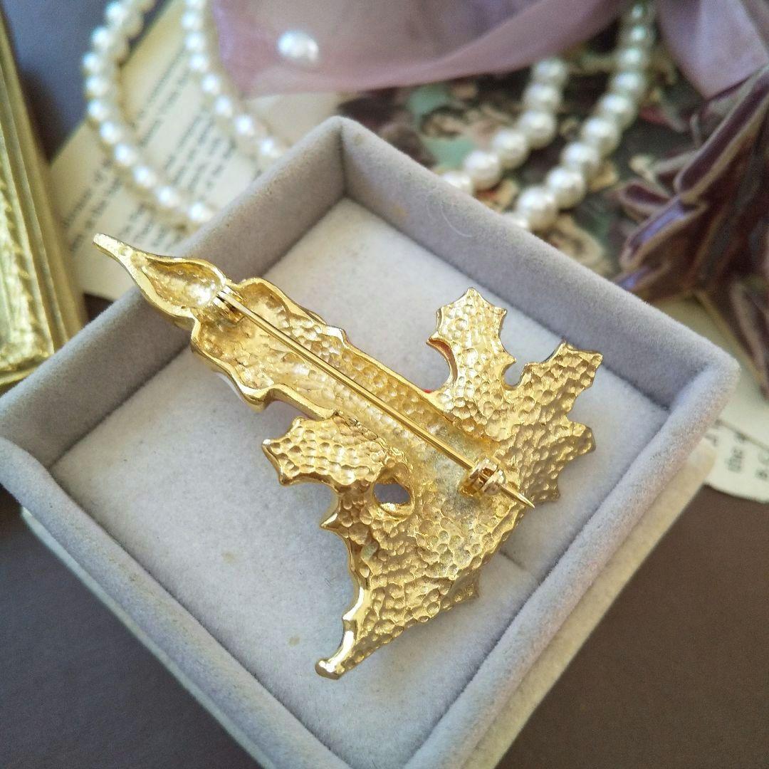 柊の葉 クリスマス キャンドルブローチ ヒイラギ 蝋燭 ロウソク