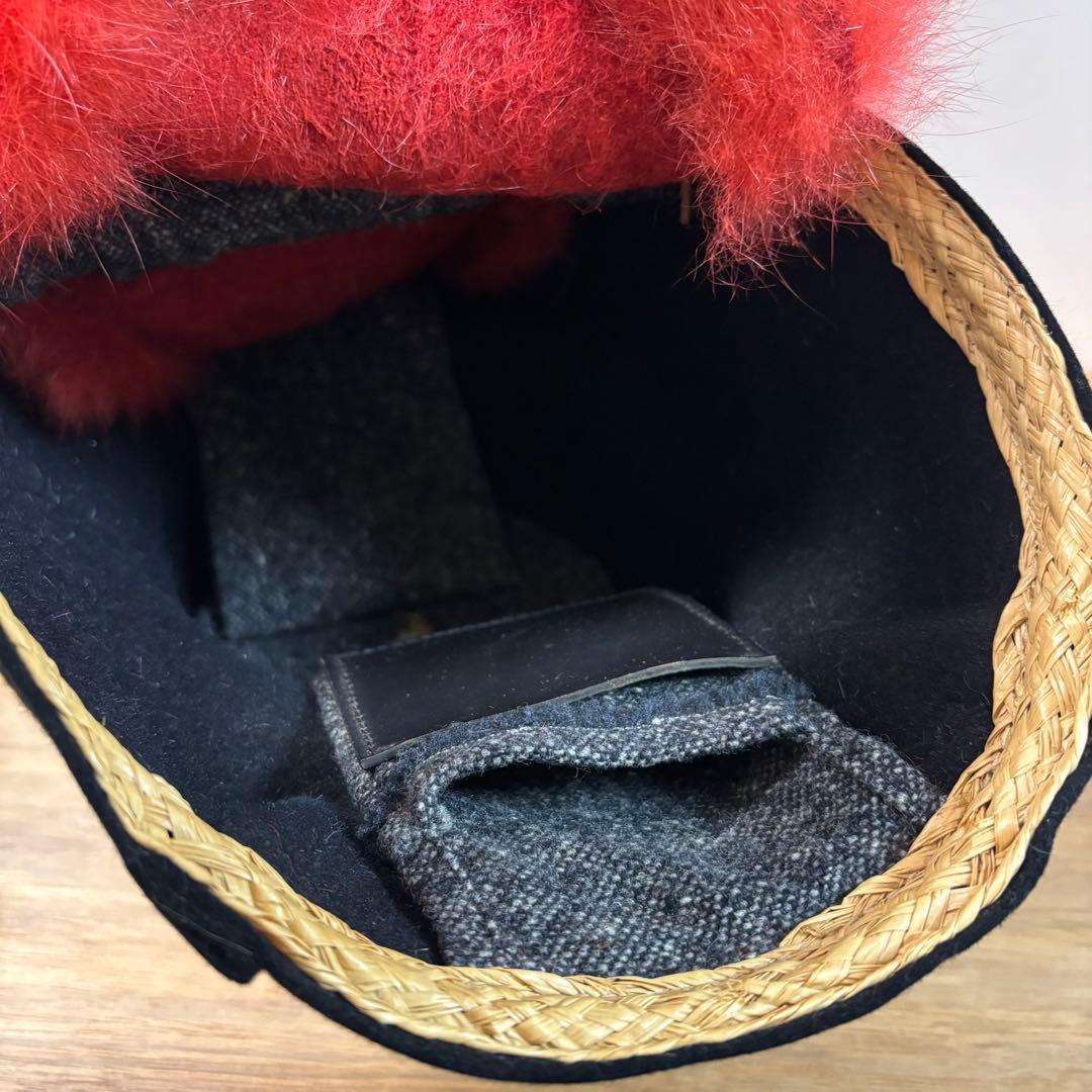 美品◇ebagos◇エバゴス◇ウールフェルト×カゴバッグ◇赤色ファー