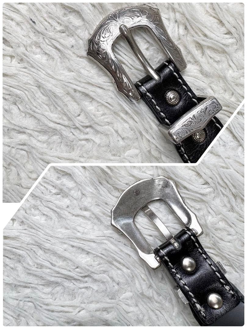 良品 TOGA VIRILIS ブラック レザーベルト シルバー ダブルバックル