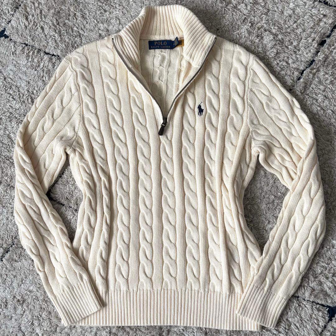 【極美品✨】ポロラルフローレン　ケーブルニット　ハーフジップ　大人気　刺繍　M POLO RALPH LAUREN（ポロ・ラルフローレン） ポロ ラルフローレン