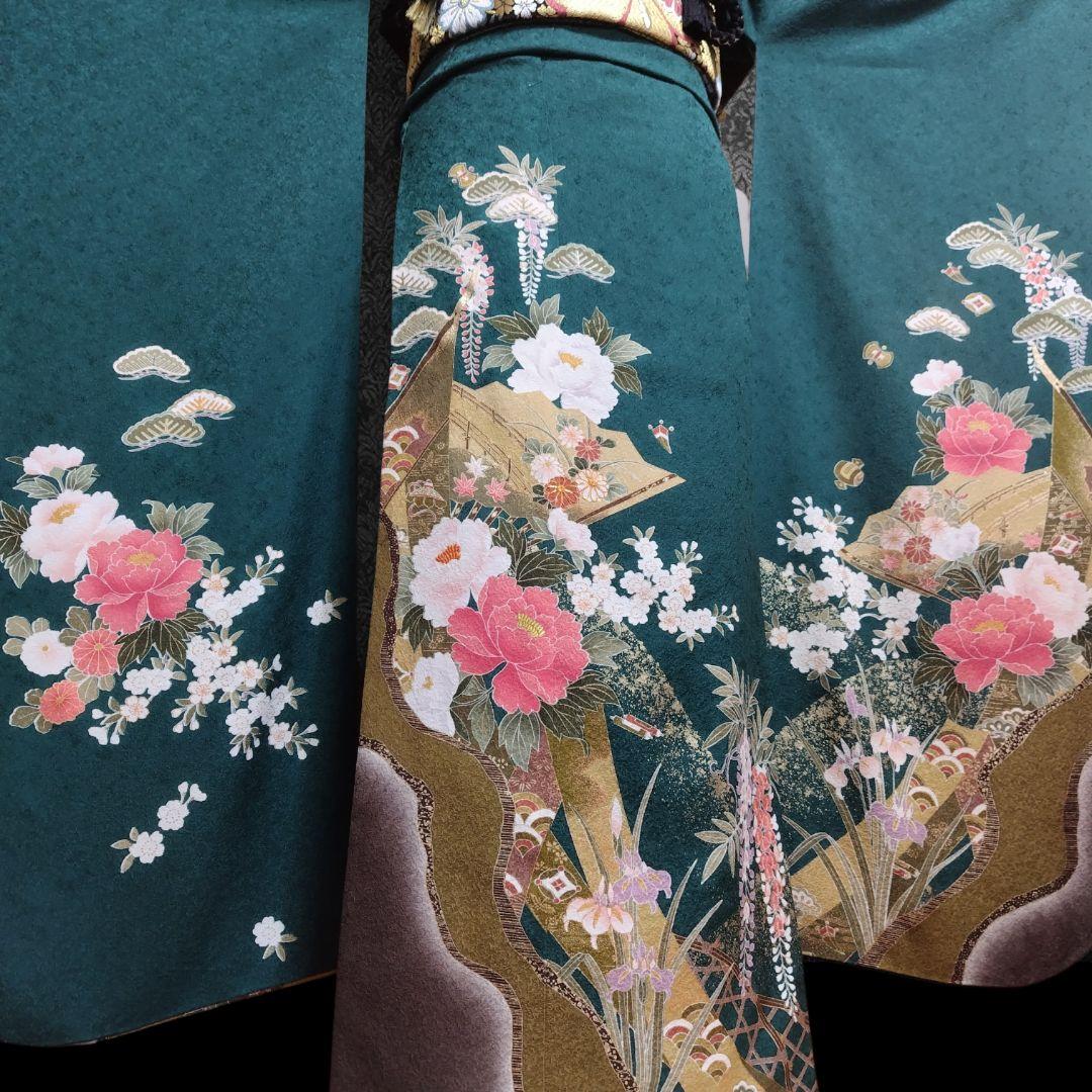 振袖フルセット(7点)・古典柄・金駒刺繍・金彩加工・宝尽くし・正絹