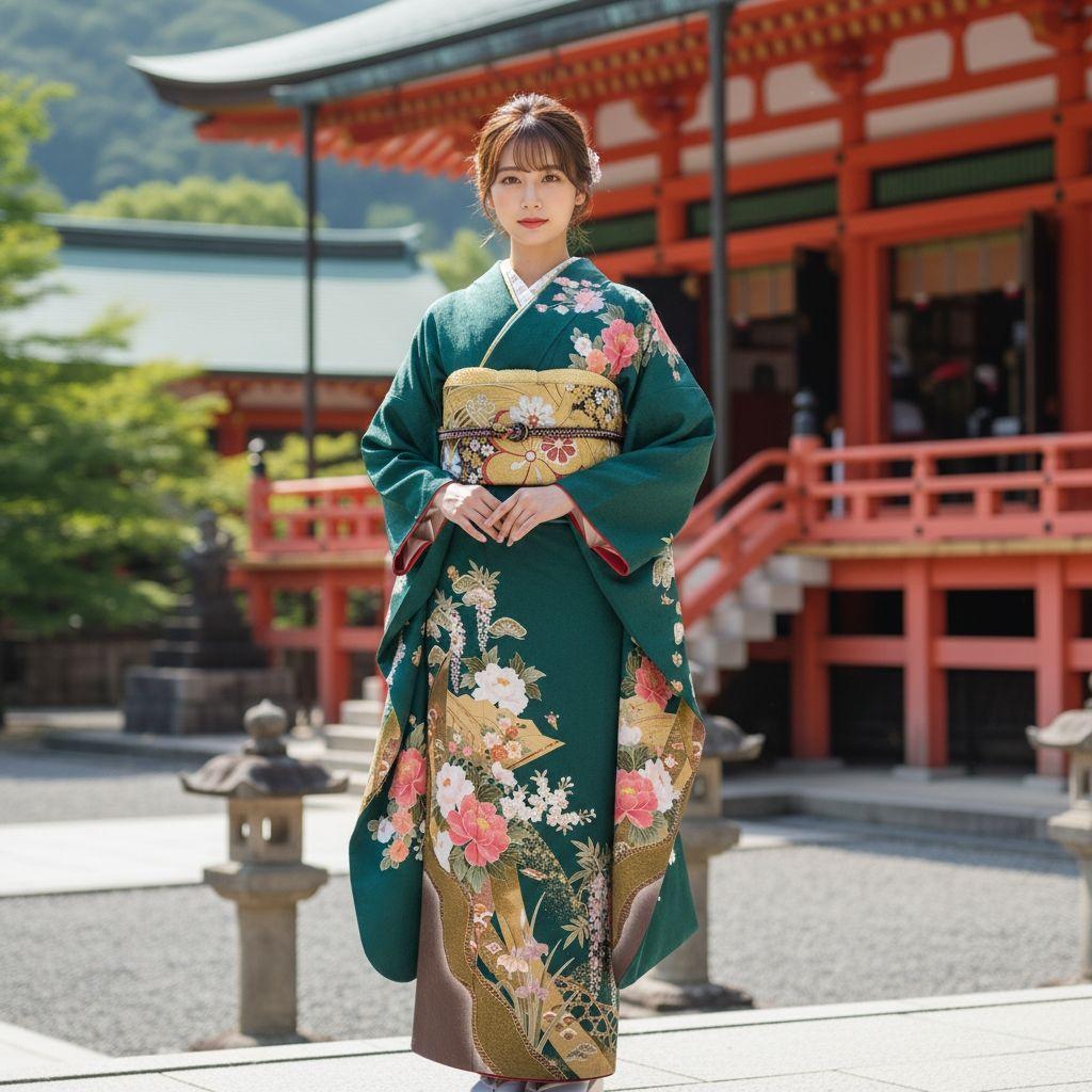 振袖フルセット(7点)・古典柄・金駒刺繍・金彩加工・宝尽くし・正絹