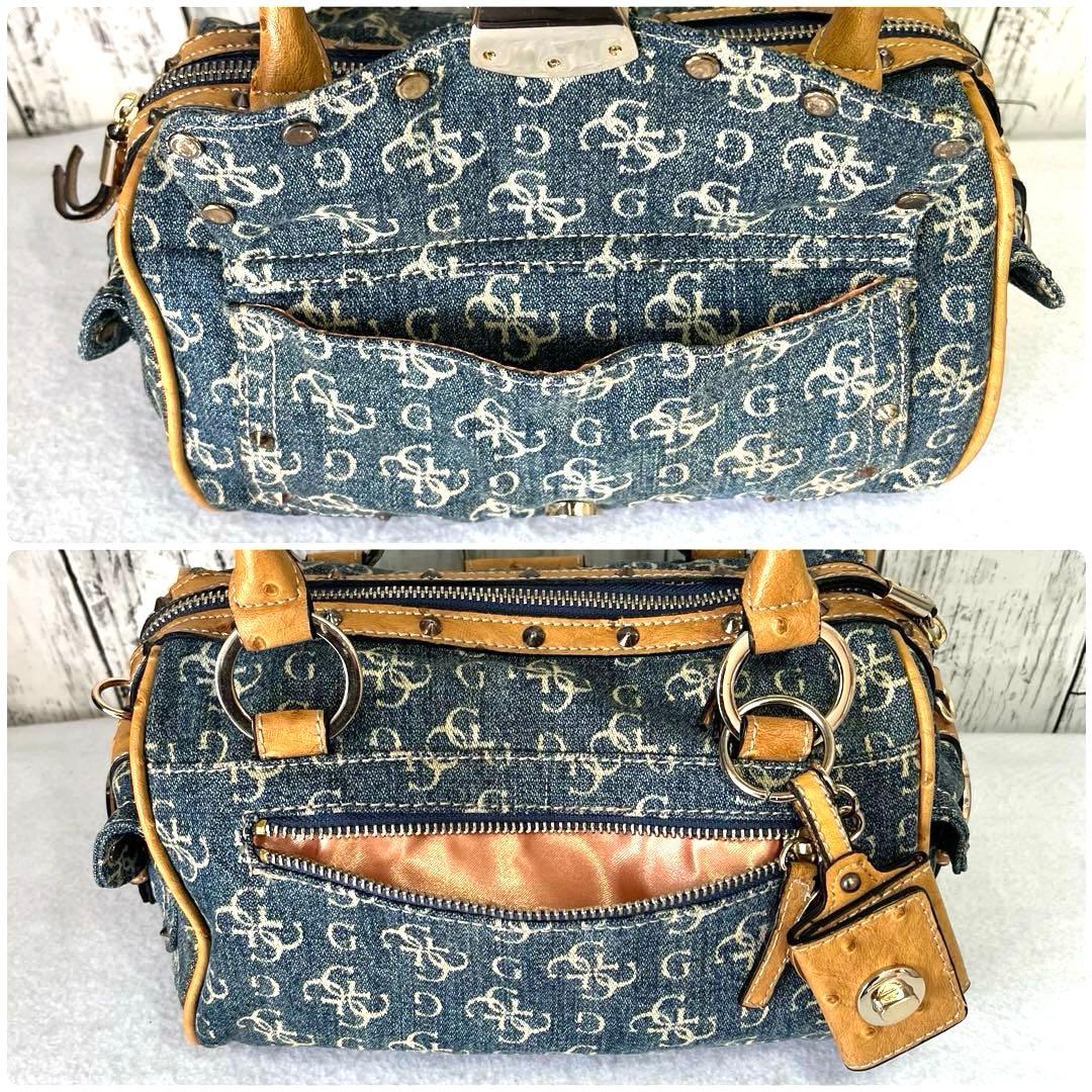 GUESS ゲス デニムハンドバッグ レザー ミニ ボストン コンビ