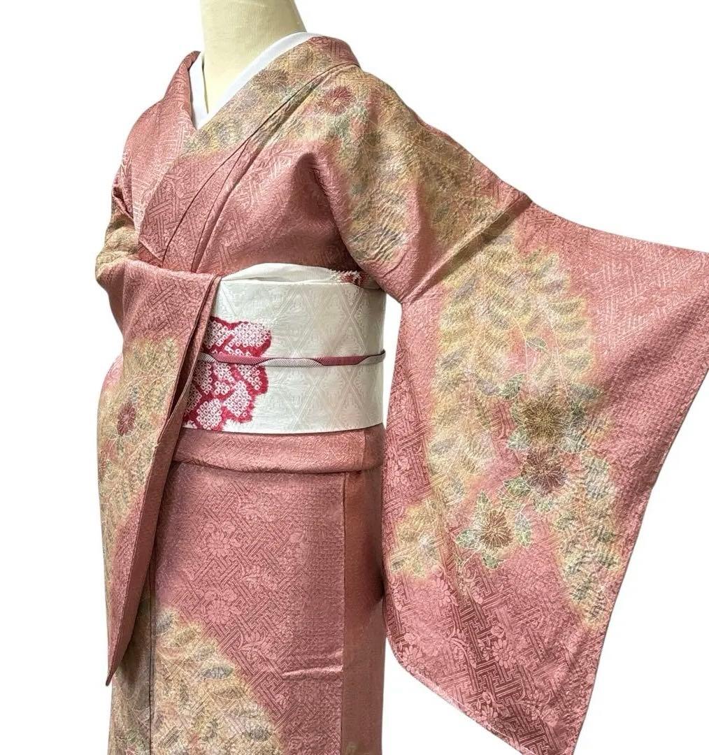 AA8愛華 着物 訪問着　絞り辻け花　曙色 正絹手縫い仕立て　美品 訪問着 着物 正絹 桐屋 翠山工房 徳永正峰 十日町 濃紺藍 辻が花 絞り