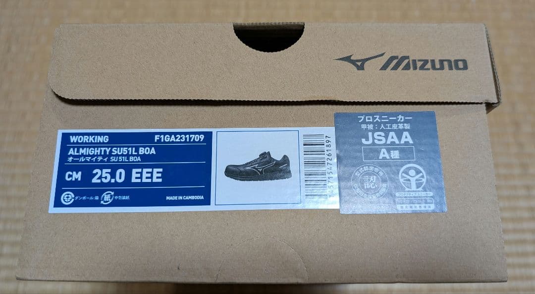 ミズノ　安全靴　25.0EEE