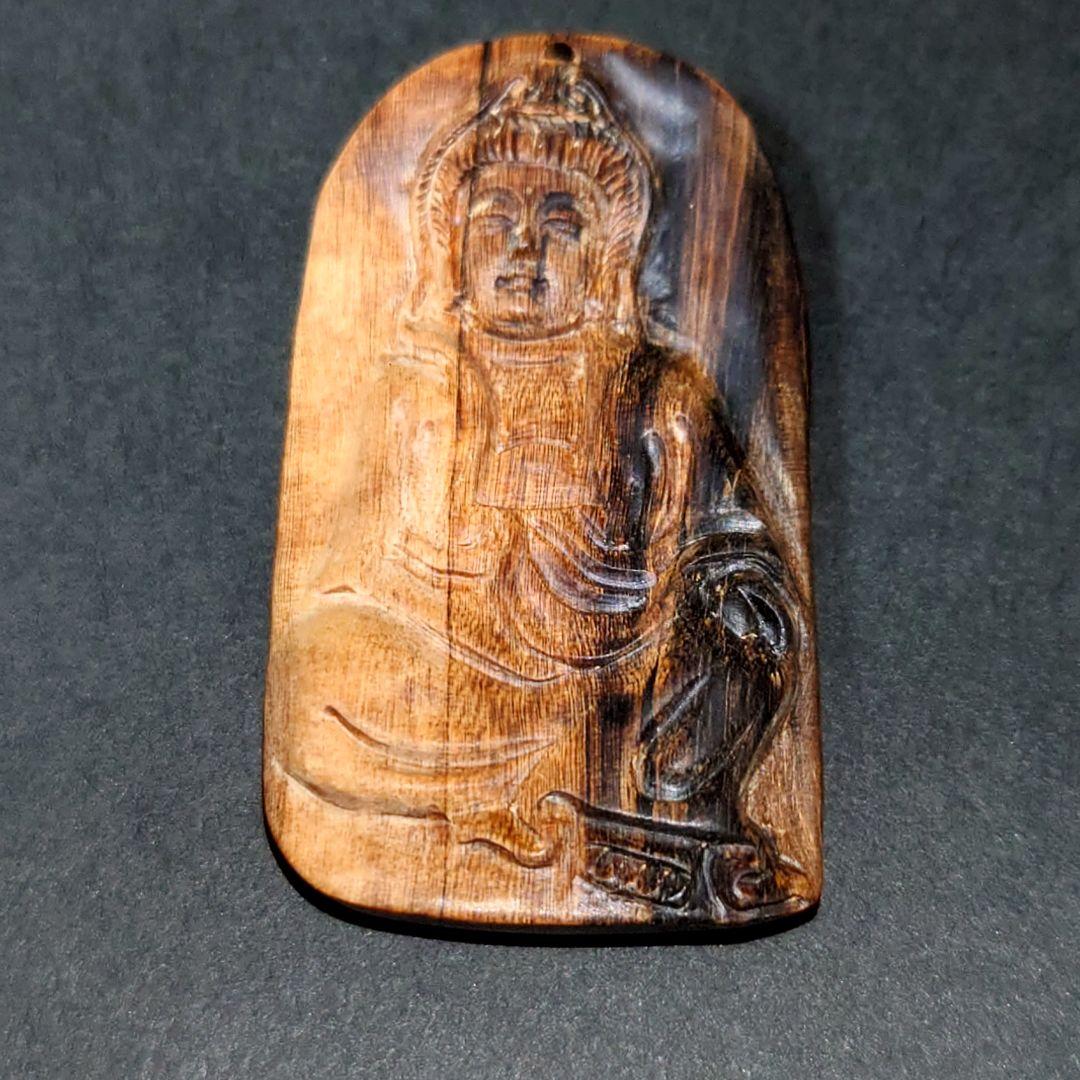 最高品質 天然沈香 彫物 観音細工 約9.1g ネックレストップ 香木