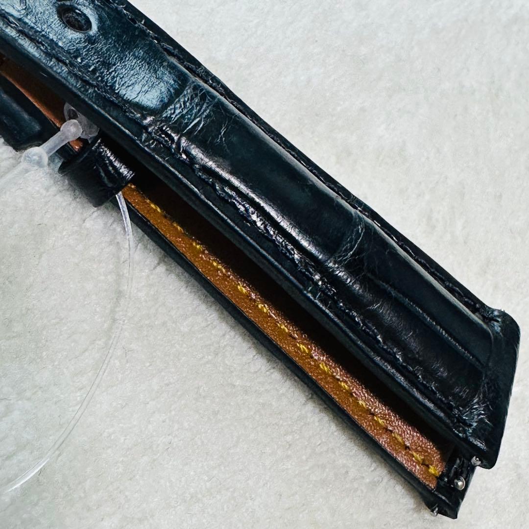 2006#19mm-16mmブラック☆本物クロコダイル腕時計用ベルト☆スイス製