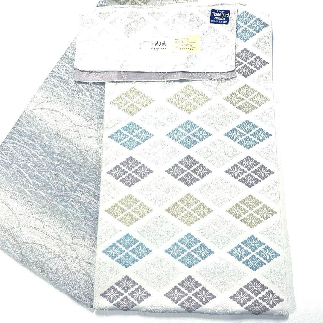 帯6575 ○高級 正絹 本場筑前博多織 金証紙 両面全通 リバーシブル