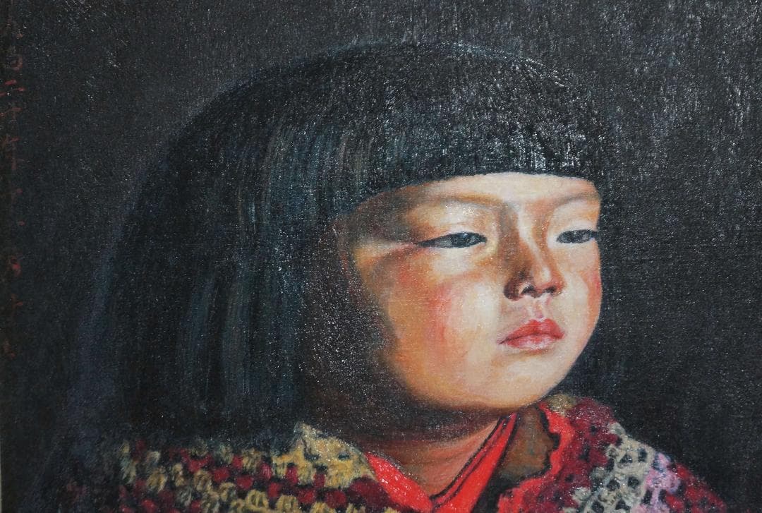 複製画 岸田劉生 1920年作『毛糸肩掛ける麗子肖像』油彩画ウッドワン