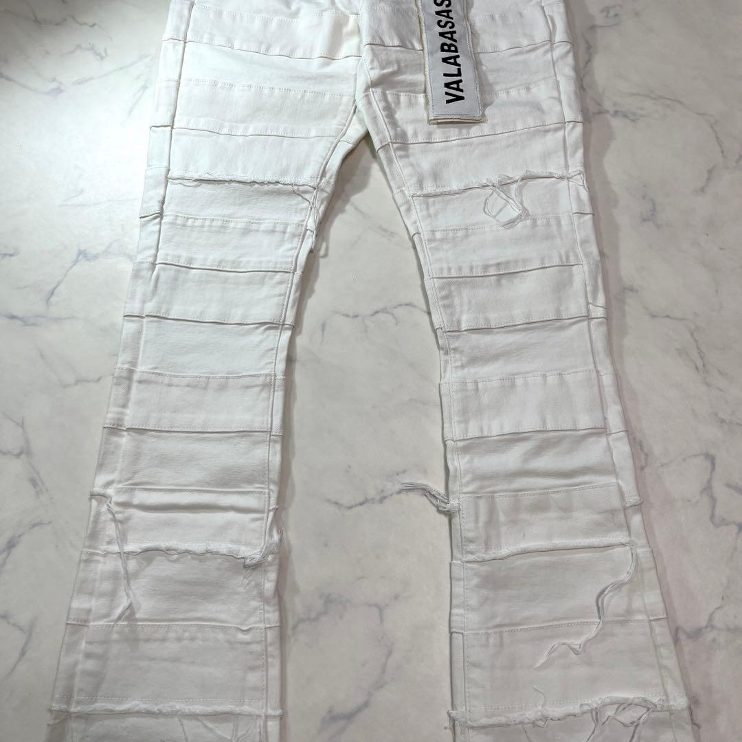 valabasasバラバサス パネルダメージフレアスキニーデニム ホワイト 29