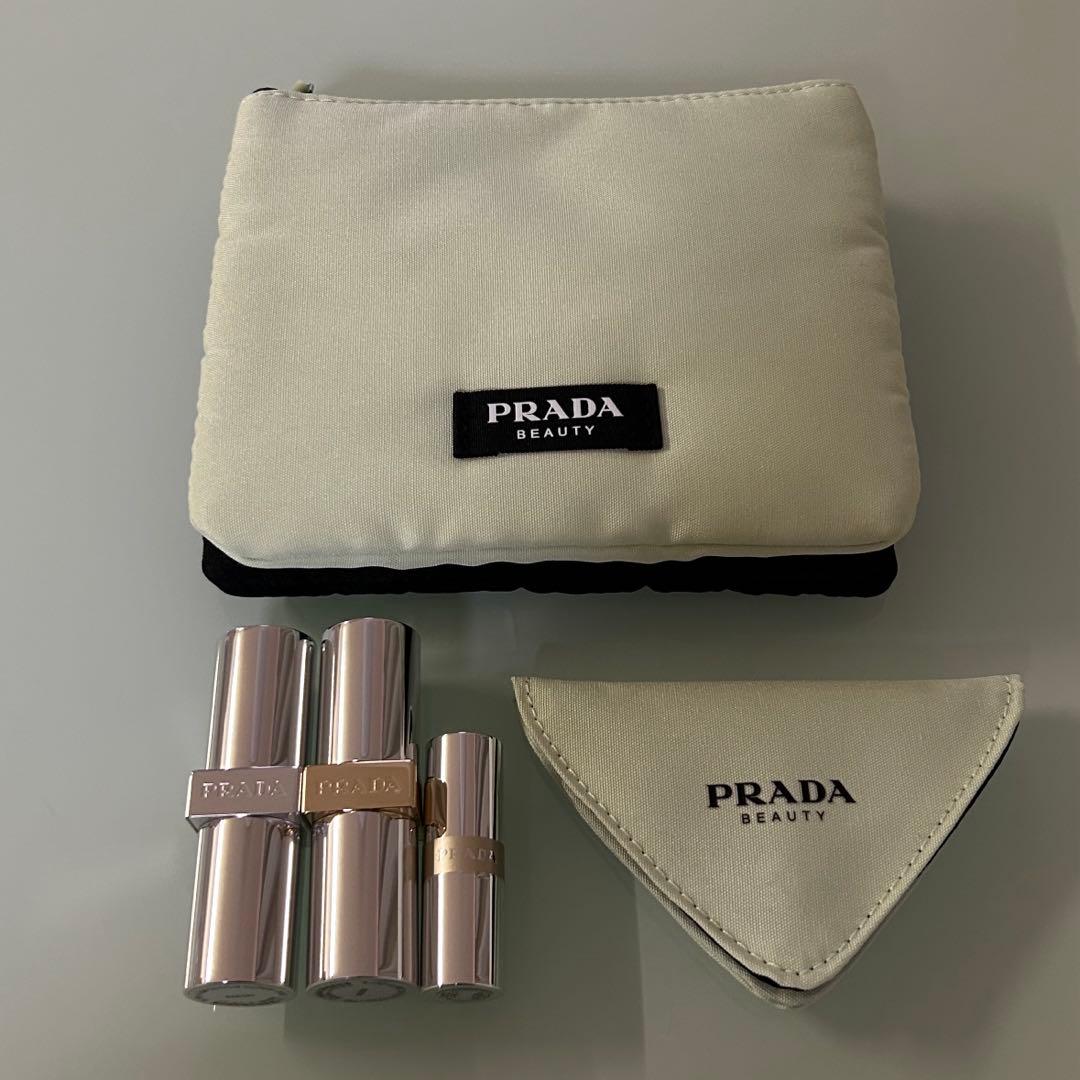 PRADA モノクロームウェイトレスリップカラー ポーチ ミラー モノクローム ウェイトレス リップカラー (マット レザー) / プラダ