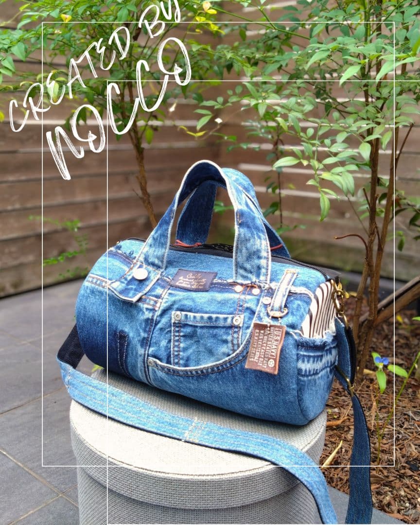 専用❕️№768【DENIM❌️ドラム缶型ボストンバッグ♥】デニムリメイクバッグ e506465e2e99377947e3629939337f